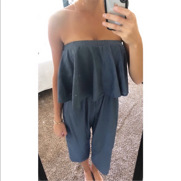 Denim strapless midi jumpsuit - Picture 2 of 3